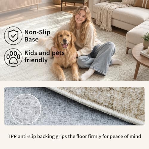 Area Rugs for Living Room Bedroom 8x10 Washable Non-Slip Vintage Beige - Image 3