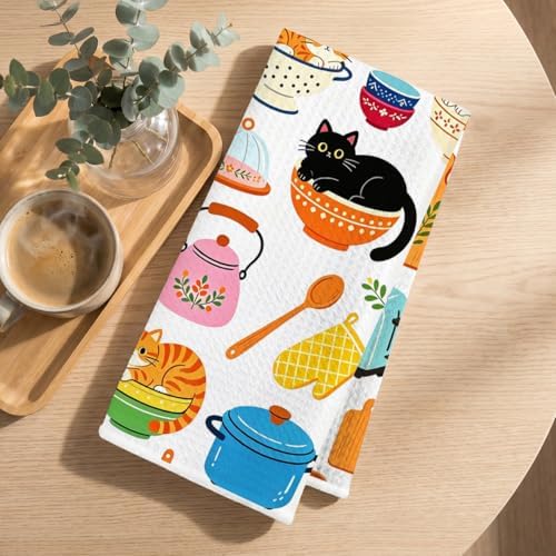 Cute Cat Kitchen Towels 24x14 Inch, Cats Gifts Reusable Dish Towel - Image 3