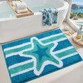 Blue Coastal Bathroom Rugs Non Slip Absorbent Fluffy Plush by Cevolyn