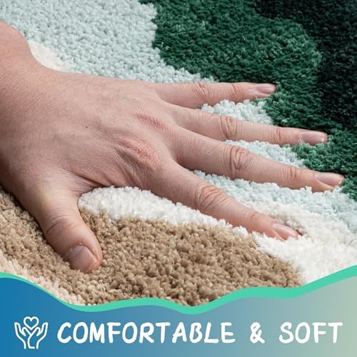Green Coastal Bathroom Rugs Microfiber Soft Fluffy Cute Bath Mats - Image 3