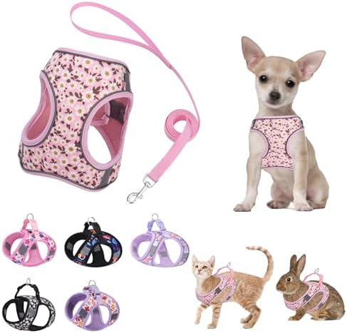Small Dog Harness Pink Daisy Flowers No Pull Reflective Harness by KocaPlye