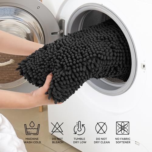 Bcoimo Bath Rug Mat, 70x24 Chenille Non Slip Black Long Bathroom Runner Rug - Image 6
