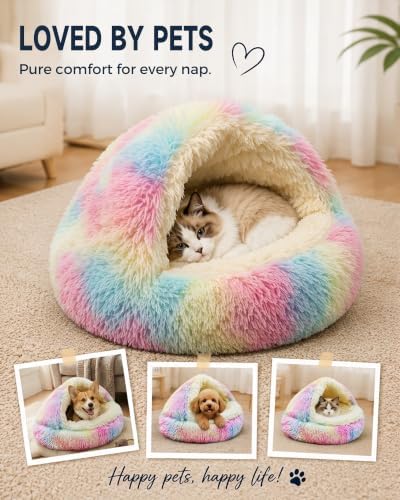 ShinHye Cat Bed Round Plush Fluffy Hooded Cave - Image 6