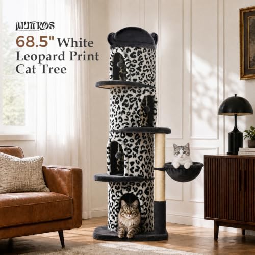 MUTTROS 68.5" White Leopard Print Cat Tree Tower - Image 2