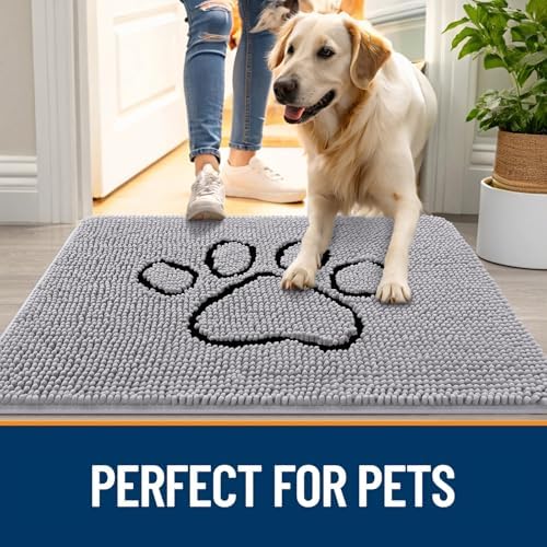 OLANLY Dog Door Mat for Muddy Paws 30x20, Paw Print Design Chenille Mud Mat - Image 6