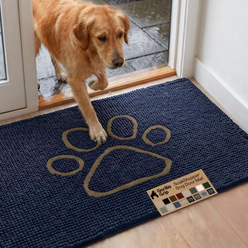 GORILLA GRIP SoakSTOPPER Dog Door Mat, Machine Wash and Dry, 48x30 Navy by GorillaGrip