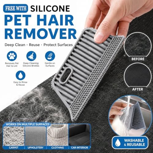 Pet Hair Remover with Reusable Heads, 4-in-1 Portable Carpet Rake, Cat & Dog - Image 5