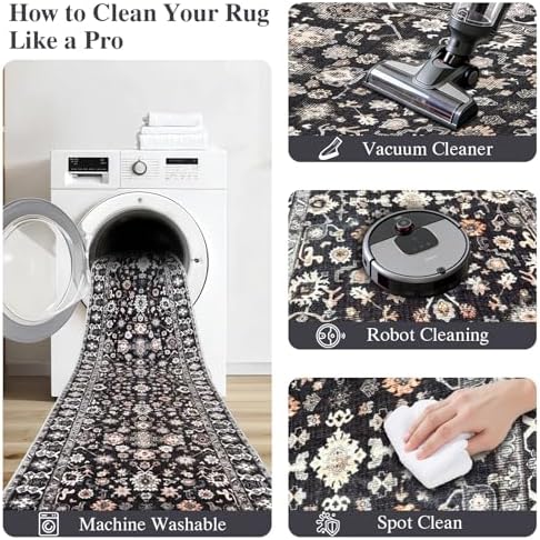 Square 8x8 Rug Vintage Machine Washable Carpet - Image 7