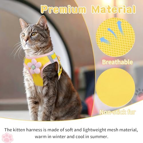 Cat Harness and Leash Set, Escape Proof Soft Vest Walk Yellow Small - Image 4