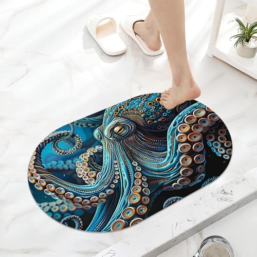 Blue Octopus, Super Absorbent Quick-Drying Bathroom Mat Rug, Rubber Non-Slip - Image 6