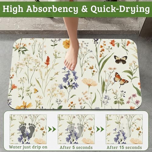 Vintage Floral Bathroom Rugs Thin Bath Mat, Non Slip Floor Mats Shower Bath Rug - Image 4