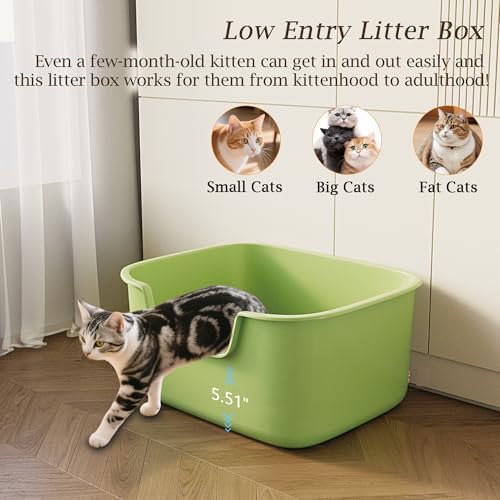 Large Cat Litter Box with High Sides, Side Entry Open Top Deep Tall Litter Pan - Image 4