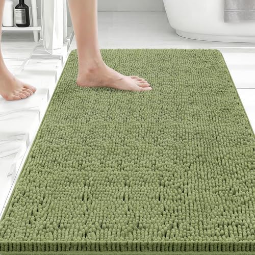 Bcoimo Bath Rug Mat, Sage Chenille High Absorbent Bathroom Mat by Bcoimo