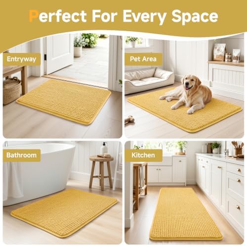 Ophanie Yellow Bathroom Rugs 44x24, Soft Chenille Bath Mat, Non Slip Absorbent - Image 7