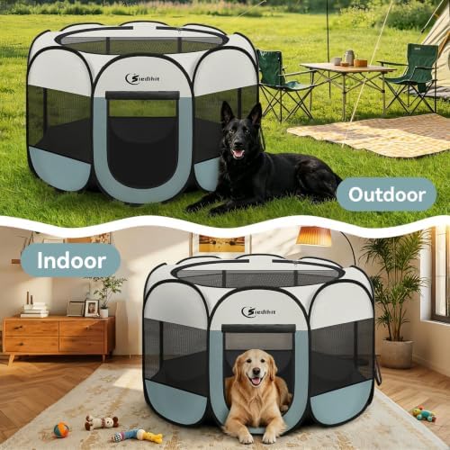 Siedihit Dog Playpen Tent Crate Cage Indoor Outdoor Travel Extra Large Grey - Image 6