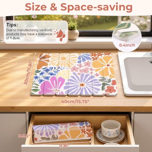 LOKHOM Stone Dish Drying Mat, 11.8"x15.7" Diatomaceous Earth Mat Colorful - Image 2