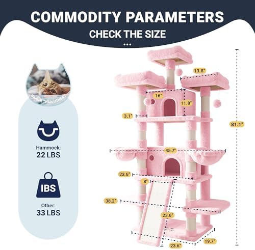 Allewie 82 Inches Large Cat Tree/House/XXL Tall Cat Towers - Image 5