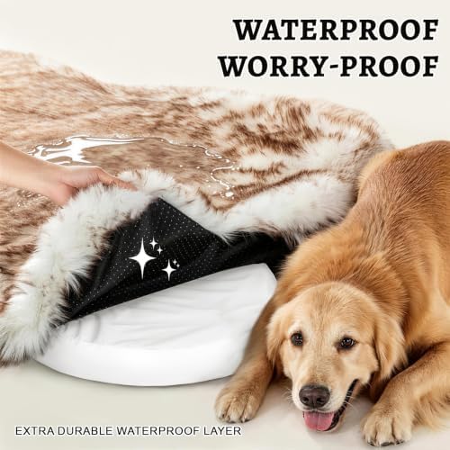 Faux Fur Dog Bed Rug for Large Dogs, Orthopedic Thick Foam 50"x30" - Image 3