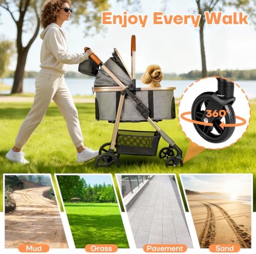 Dog Cat Stroller for Small/Medium Pets, 50 lbs, 3-in-1 Pet Stroller - Image 5