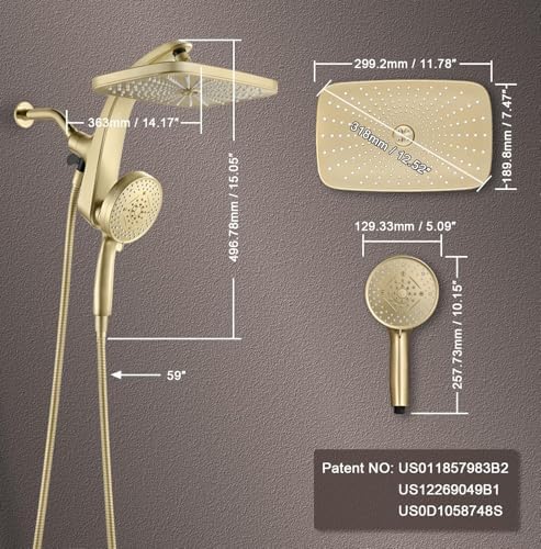 Rain Shower Head with Handheld Showerhead, Glod 1.75GPM 460311 - Image 7