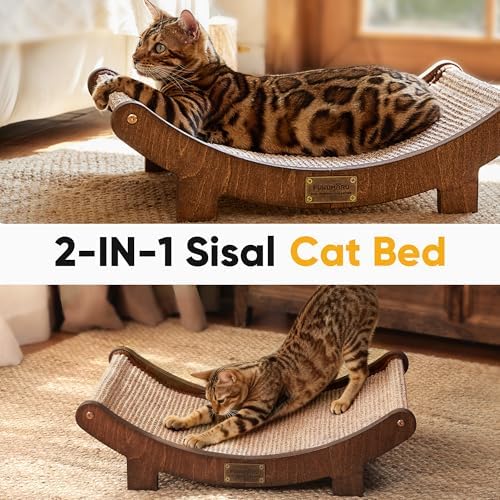 FUKUMARU Sisal Cat Scratcher Bed, Solid Wood Cat Hammock - Image 2