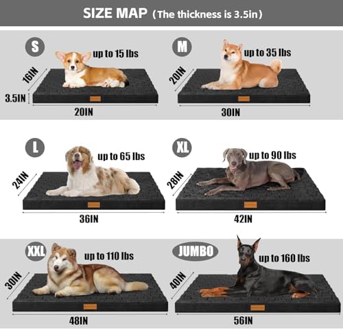 Patas Lague Orthopedic Dog Bed Washable Pet Crate Mat 30''X20'' Black - Image 5