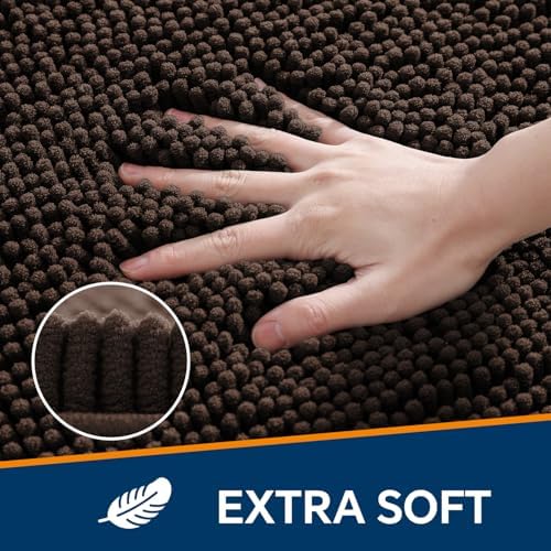 Chenille Bathroom Rug 40"x60" Brown, Large Plush Bath Mat - Image 3