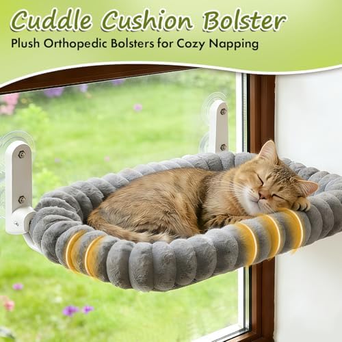 Zoratoo 2PC Cloud-Cuddle Cat Window Perch, Foldable Cat Hammock, L Grey - Image 5