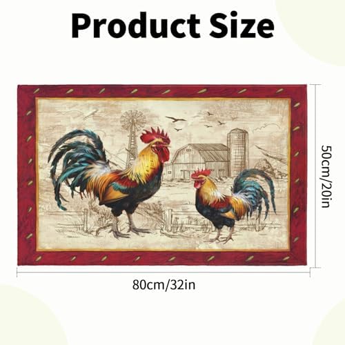 Giwawa Farm Rooster Bath Rug Red Rustic Chicken Bathroom Mat Absorbent Bath - Image 3
