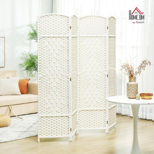 HOMCOM 4 Panel Room Divider 6 Ft Privacy Screen Hand-Woven White - Image 2