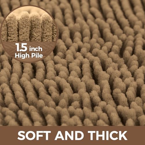 Bcoimo Bath Rug Mat Sets, 2 Piece Extra Soft Chenille Tan Bathroom Mat Set - Image 3