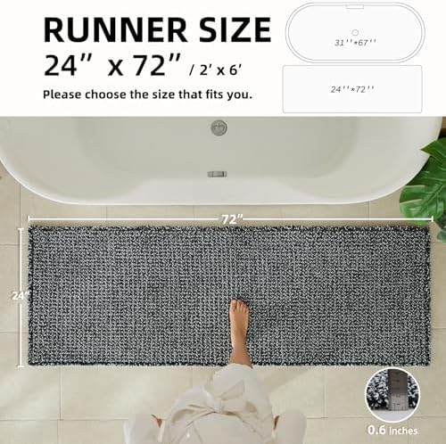 TYUU Waffle Runner Rug Bathroom, Long Boho Bath Mat, 72x24 Black & White - Image 2