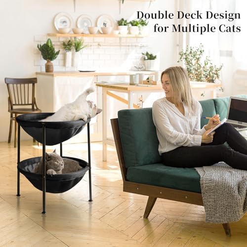 JUNSPOW Double Cat Bed Black, Breathable - Image 2