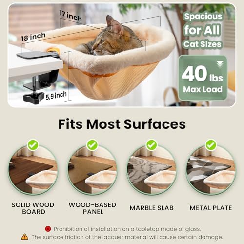 JUNSPOW Cat Desk Bed One-Click Folding Maximum Holds 40lb, Cream Fur - Image 6