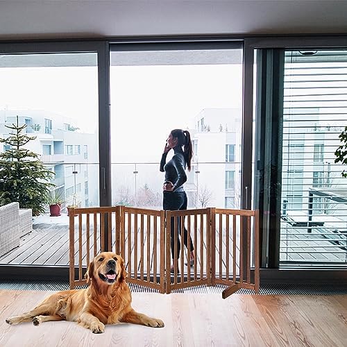 LZRS Wooden Free Standing Dog Gate 80" W x 30" H, Foldable Solid Hardwood Pet - Image 7