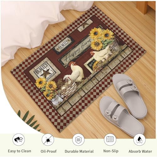 Giwawa Vintage Rooster Bath Rug Farmhouse Chicken Shower Mat Absorbent Bath - Image 5