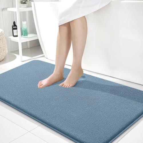 OLANLY Memory Foam Bathroom Runner Rug 45x27, Absorbent Long Mat, Airy Blue by OLANLY