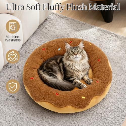 Donut Calming Cat Bed for Indoor Cats, Washable Pet Bed - Image 3