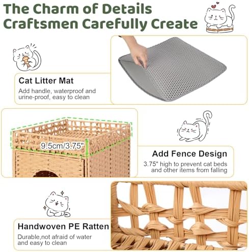 Hidden Cat Litter Box Enclosure Furniture, Dog Proof Indoor Cat House - Image 5