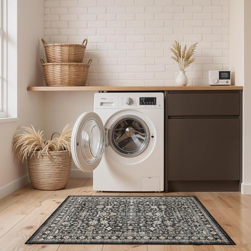 Grey Floral Hallway Runner Rug 2x5 - Image 4