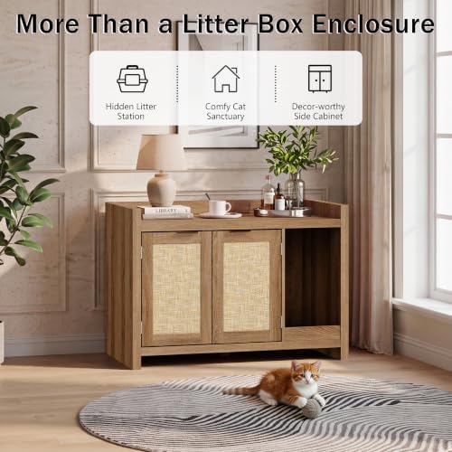 Cat Litter Box Enclosure, Modern Rattan Hidden Litter Box Furniture - Image 6
