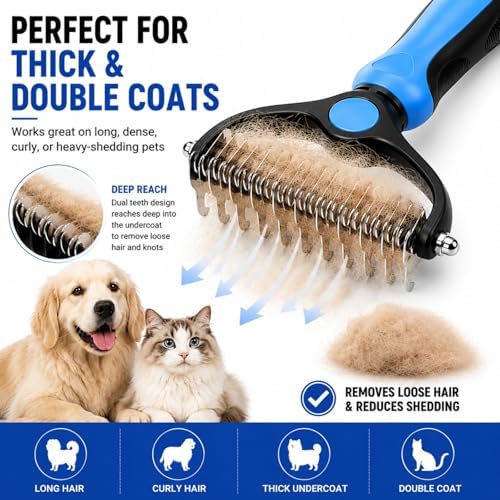 2-in-1 Pet Grooming Tool for Dogs & Cats, Double Sided Dematting Brush Set - Image 5
