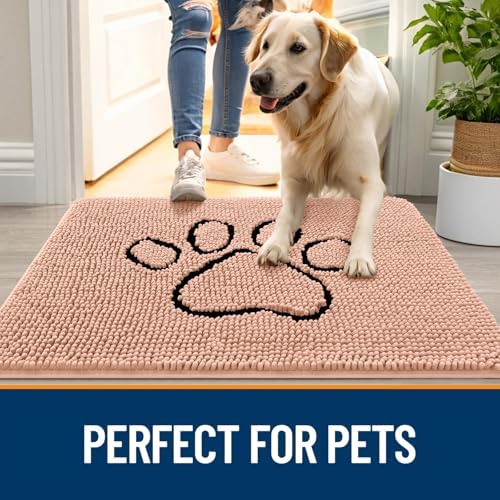 OLANLY Dog Door Mat for Muddy Paws 48x30, Paw Print Design Chenille Mud Mat - Image 6