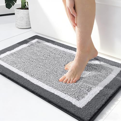 OLANLY Small Bathroom Rugs 24x16, Absorbent Microfiber Bath Rugs, Dark Grey by OLANLY