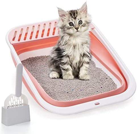 Open Top Cat Litter Box, Large Foldable Cat Potty Height-Adjustable Sides by TomteNisse
