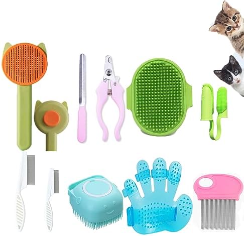 10PCS Cat & Dog Grooming Kit, Self-Cleaning Brush Removes Loose Hair, Pet Bath by Unknown