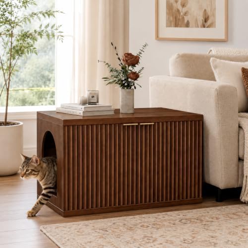 Homhedy Cat Litter Box Enclosure, Modern Fluted Accent - Image 7