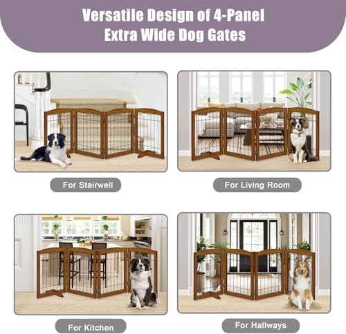 LZRS 4-Panel Freestanding Wooden Dog Gate—Extra Wide 30” Tall Foldable Pet - Image 6