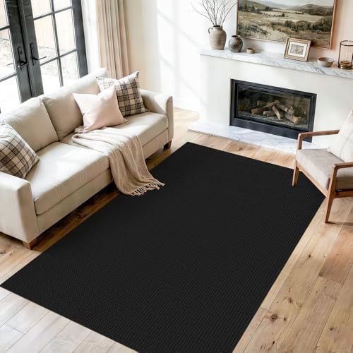 Washable 4x6 Rug for Living Room: Waffle Textured Non Slip Area Rugs Black - Image 3