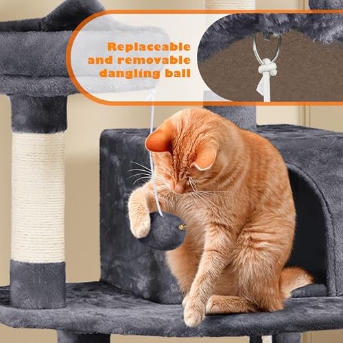 Yaheetech 62.5in Tall Cat Tree w/2 Cat-Ear Perches & 2 Condos, Dark Gray - Image 5